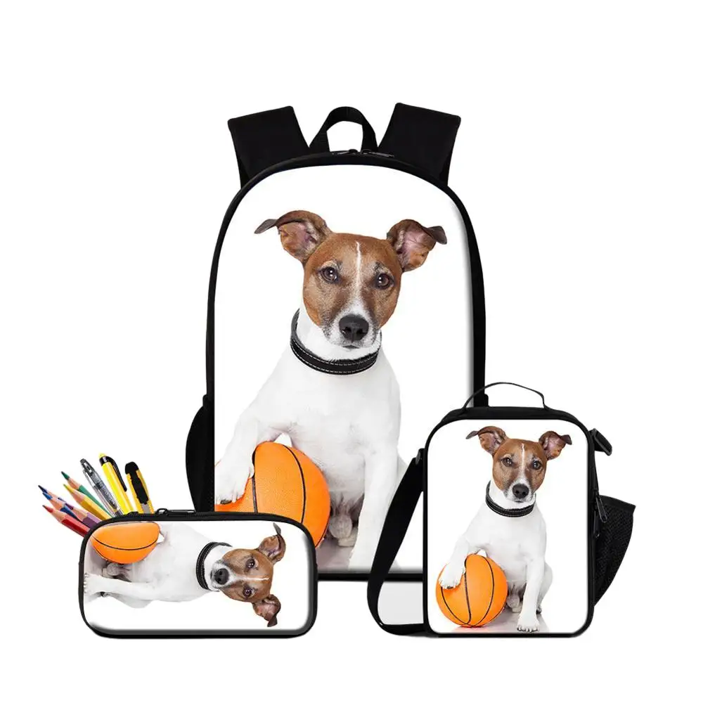 Pug Dog Printing School Backpack With Pencil Case Lunch Bag 3PCS/Set Bookbag For Girls 16 Inch Schoolbag Food Bag For Student