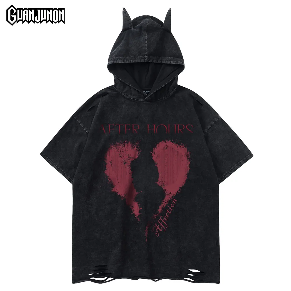 

Summer Hooded T Shirt for Men Oversized T-shirt Cotton Tee Gym Clothing Men Camisetas Hip Hop Streetwear Kanye Berserk Y2k Tops