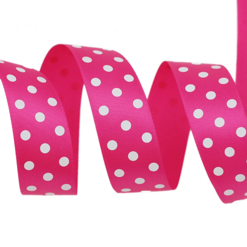 Satin Ribbons 1inch = 2.5cm 25mm Polka Dot Printed Satin Ribbons 2Meters/Lot DIY Headband Hairclips Bow Ties Fabric Gift Box Wrapping