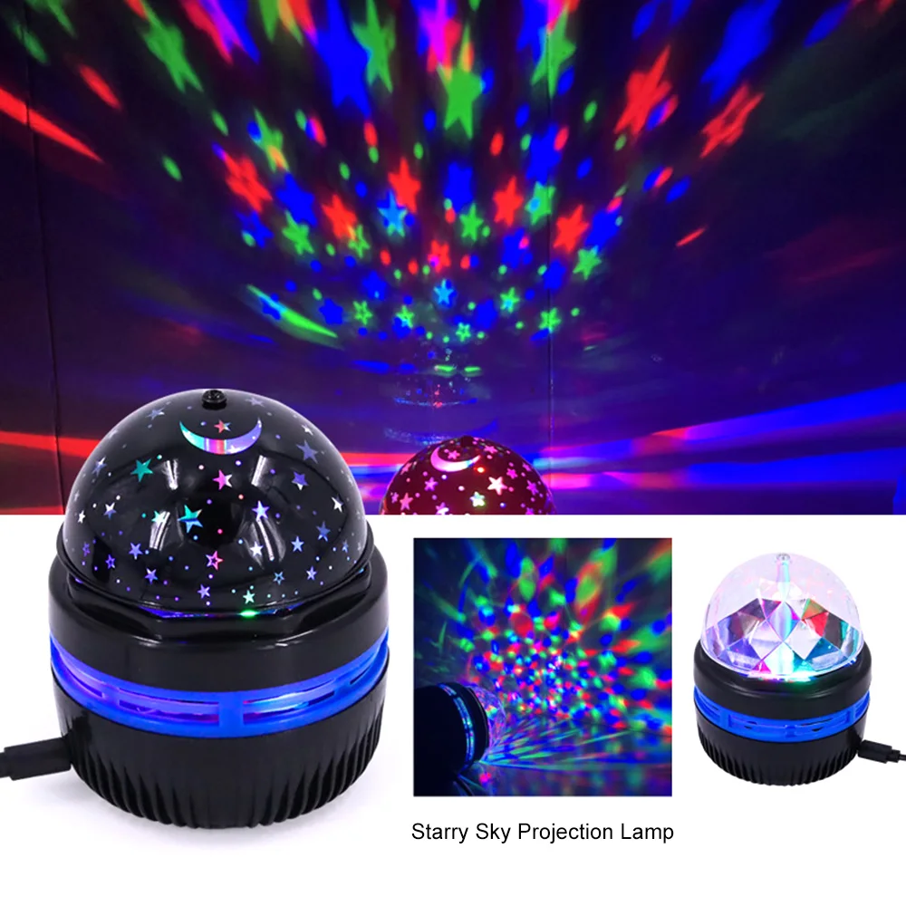 

USB Galaxy Stars Projector Starry Sky Projection Night Light Rotating Magic Ball Stage Light Bedroom Atmosphere Lamp Party Light