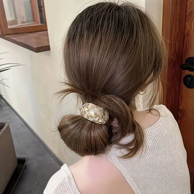 Schicker Acetat-Haargummi mit Marmorstruktur, süßer und süßer Pferdeschwanzhalter für Frauen und Mädchen, modische elastische Haarbänder, Gummibänder – Detail 1
