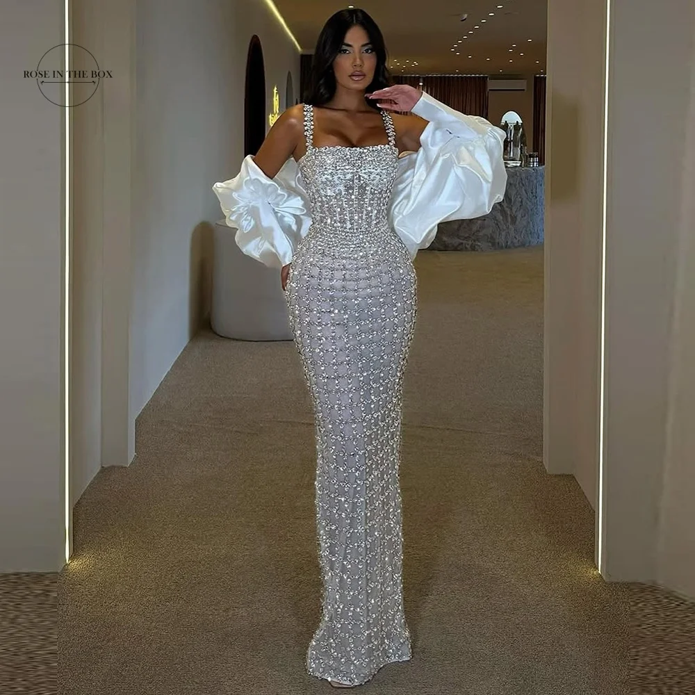 ROSEINTHEBOX Full Handmade Evening Dresses Luxury 2026 Mermaid Crystals Beading Cocktail Party Gowns Spaghetti Strap Prom Dress