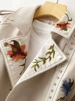 New Women's Retro Floral Print Embroidery Faux Leather Jacket 3
