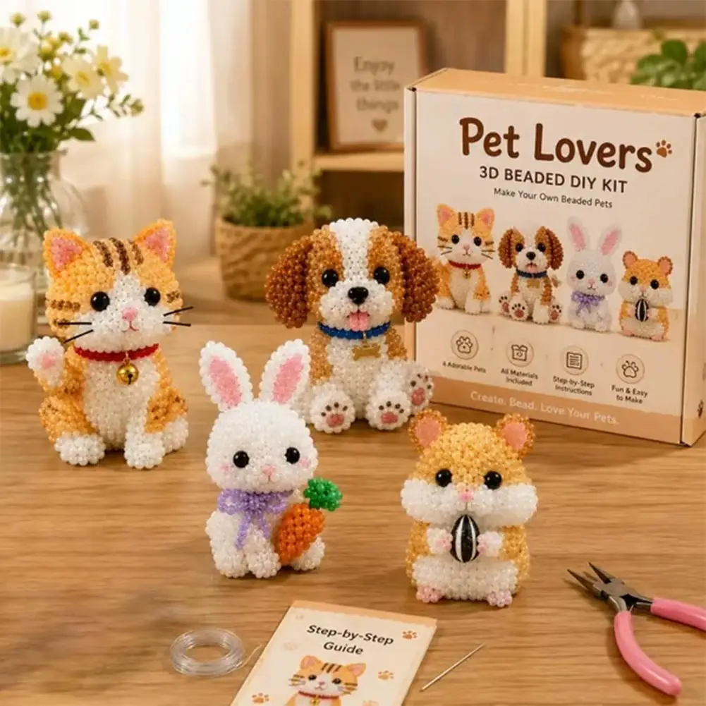 3D 귀여운 동물 DIY 비즈 세트 성인용 수제 비즈 재료 패키지 세트 창의적인 프로젝트 설명 포함 어린이 성인 선물