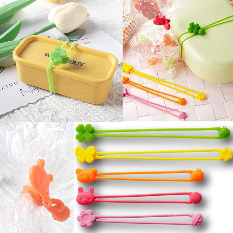 Multi-Purpose Silicone Sealing Clips Wrap Band Earphone Cord Wrap Food Bag Sealing Clamp Winder Home Storage Tools 5pcs sealing clips