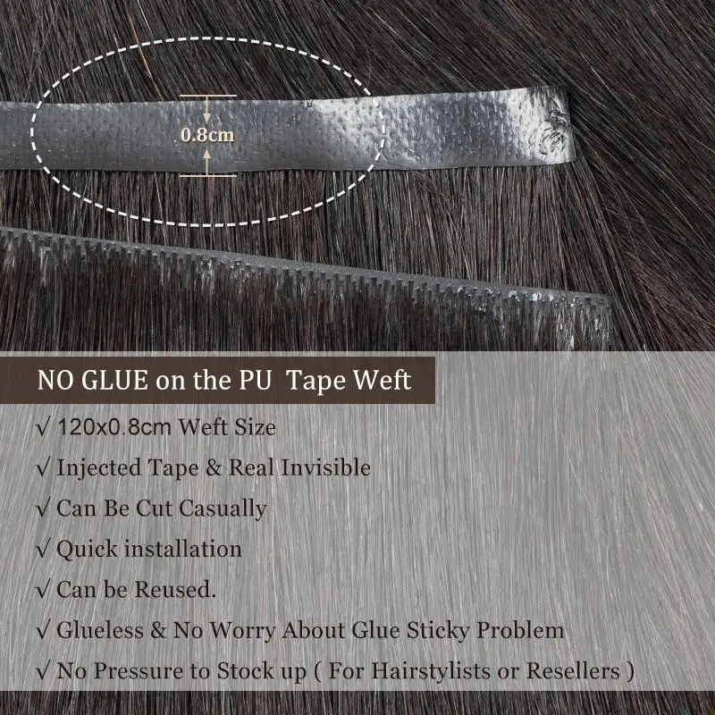 Invisible Long Tape PU Weft Human Hair Bundles Real Natural Hair Seamless & Glueless Injected Tape In Extensions Thick Ends human hair extensions