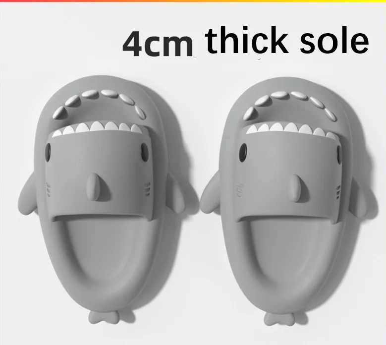 4cm Thick Sole Man Women Shark Slippers Size 47 2022 Summer Home Anti-skid Couple Parents Kids Indoor Household Funny Slippers 