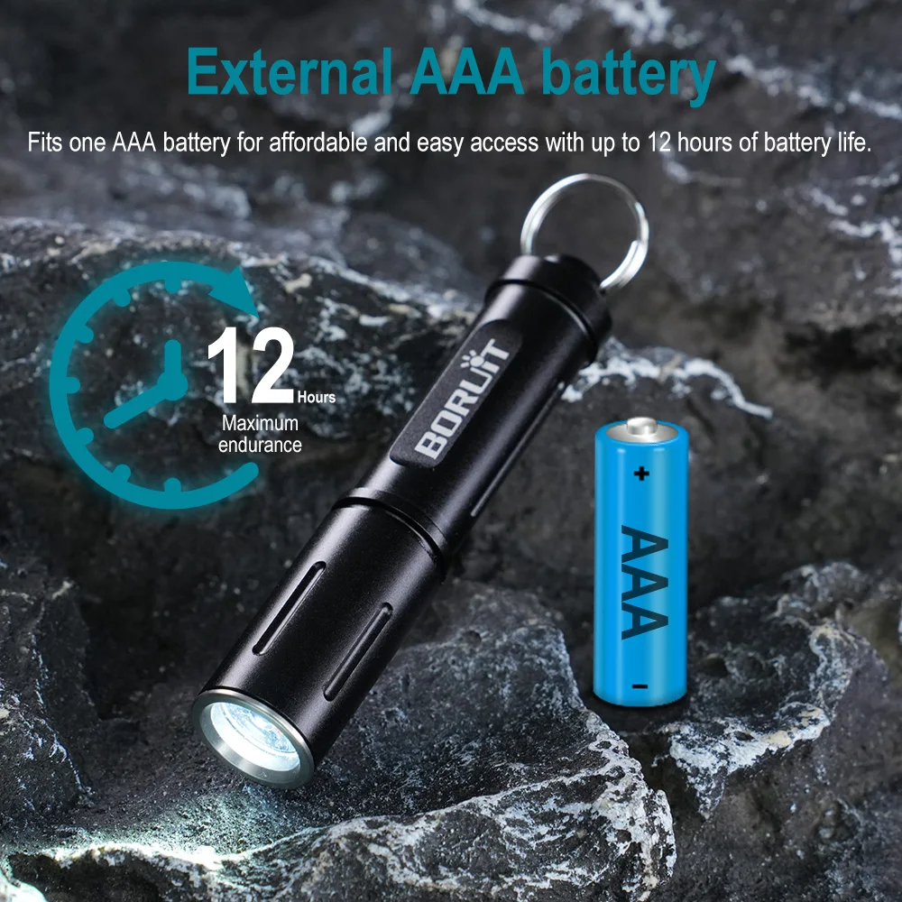 BORUiT RJ11 소형 LED 키체인 손전등 120 루멘 AAA 배터리 손전등 휴대용 미니 토치 IP67 방수 포켓 랜턴