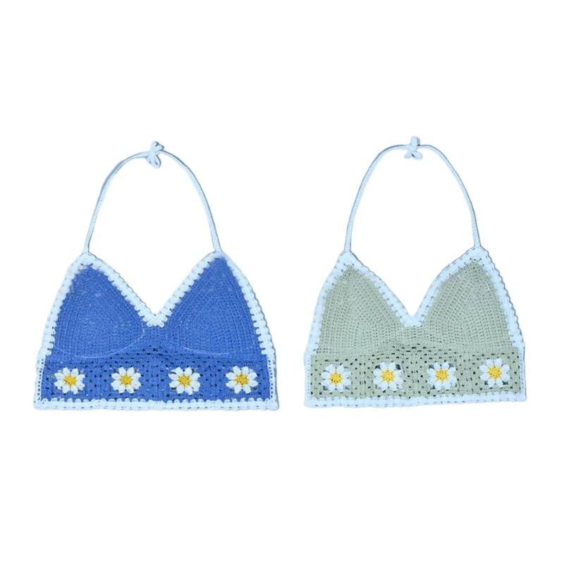 

Y166 Womens Halter Tanks Top Bohemia Crochet Crop Top Summer Camisole Top Streetwear