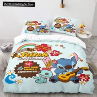 Ensemble de literie confortable Disney Anime Stitch, housse de couette, taie d'oreiller, lit pour enfants, lit pour adultes, décoration mignonne, cadeau pour fille 5