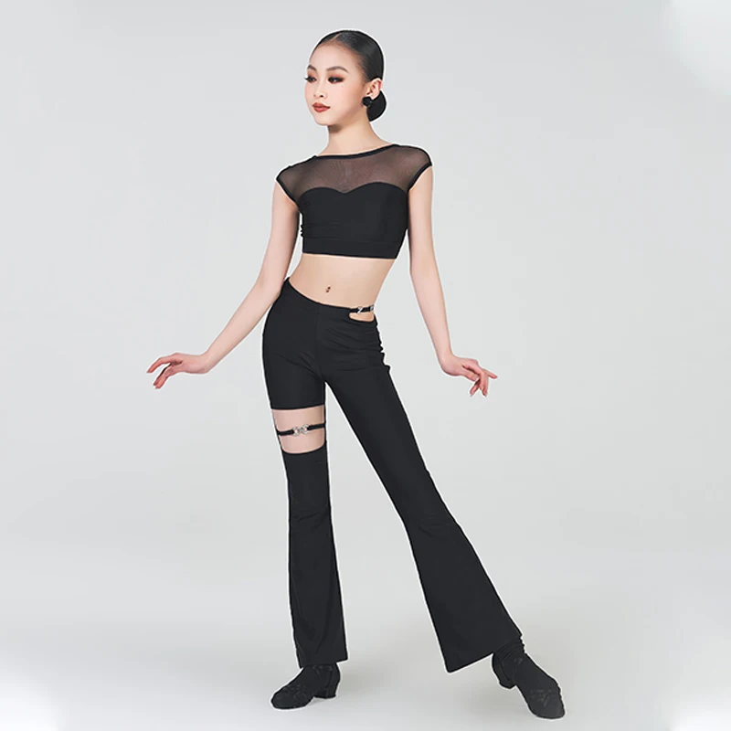 

Latin Dance Clothes For Girls Black Tops Tights Flare Pants Ballroom Tango Waltz Practice Outfit ChaCha Performance Wear VDB8197