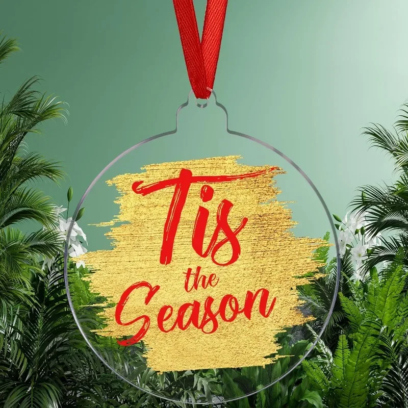 10/5Pcs Christmas Acrylic Circles Discs Clear Blanks Xmas Tree Hanging Ornaments Keychain Charms Bauble New Year Decor for Home