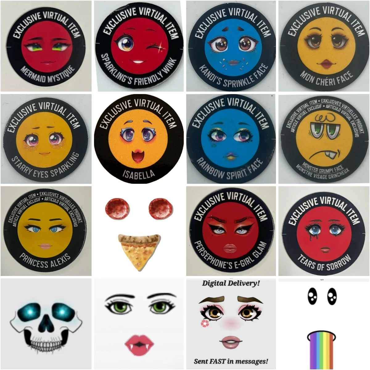Face code collection card virtual items Starry face Friendly Wink face Mermaid face Roblox face Isabella face digital delivery