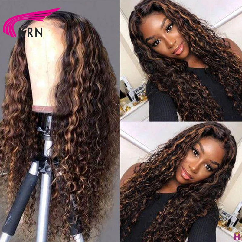 KRN 200% Density Highlight Color Curly 13X6 Lace Front Wigs with PrePlucked Hairline Full 13x6 Brazilian Hair  Glueless Lace Wig