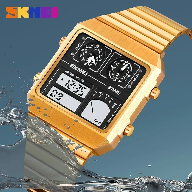 SKMEI 2198 Luxury Waterproof Sports Week Date Mens Wristwatches Alarm Stainless Steel Digital Watch Men 2033 Relógio Masculino 4
