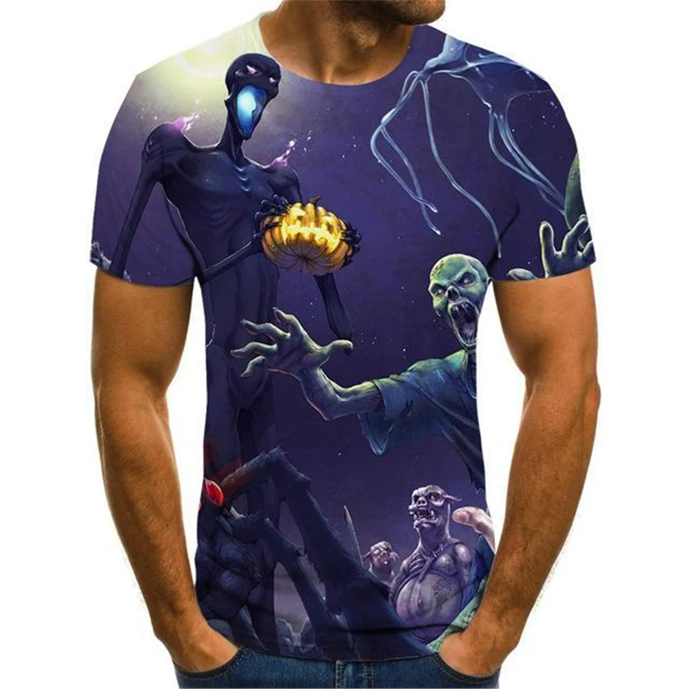 

2023 Summer New Men's Halloween Theme Fashion Casual Short Sleeve Top 3D Digital Print Hip Hop Street Loose Plus Size T-shirt