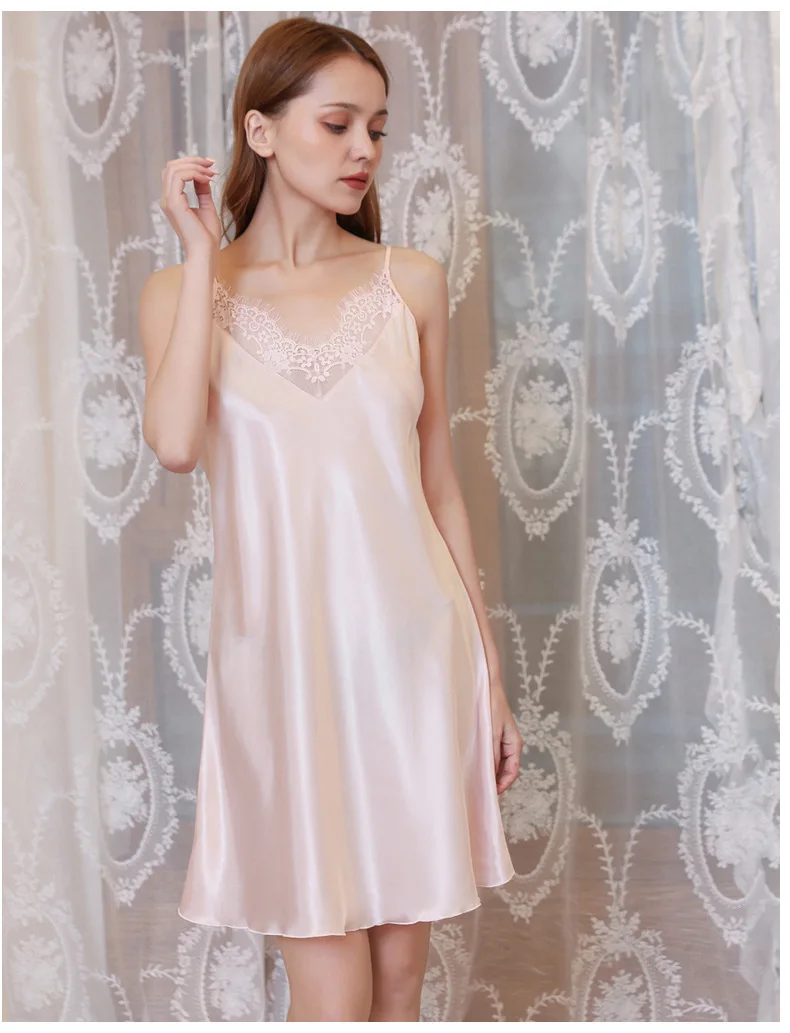 

Women sexy Home dress Summer women pajamas Silk pajama V-neck lace suspender nightgown