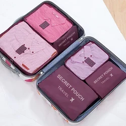 6-Piece Waterproof Travel Storage Bag Set - Large Capacity Organizers in Pink, Blue, Grey (6pcs wine red)
