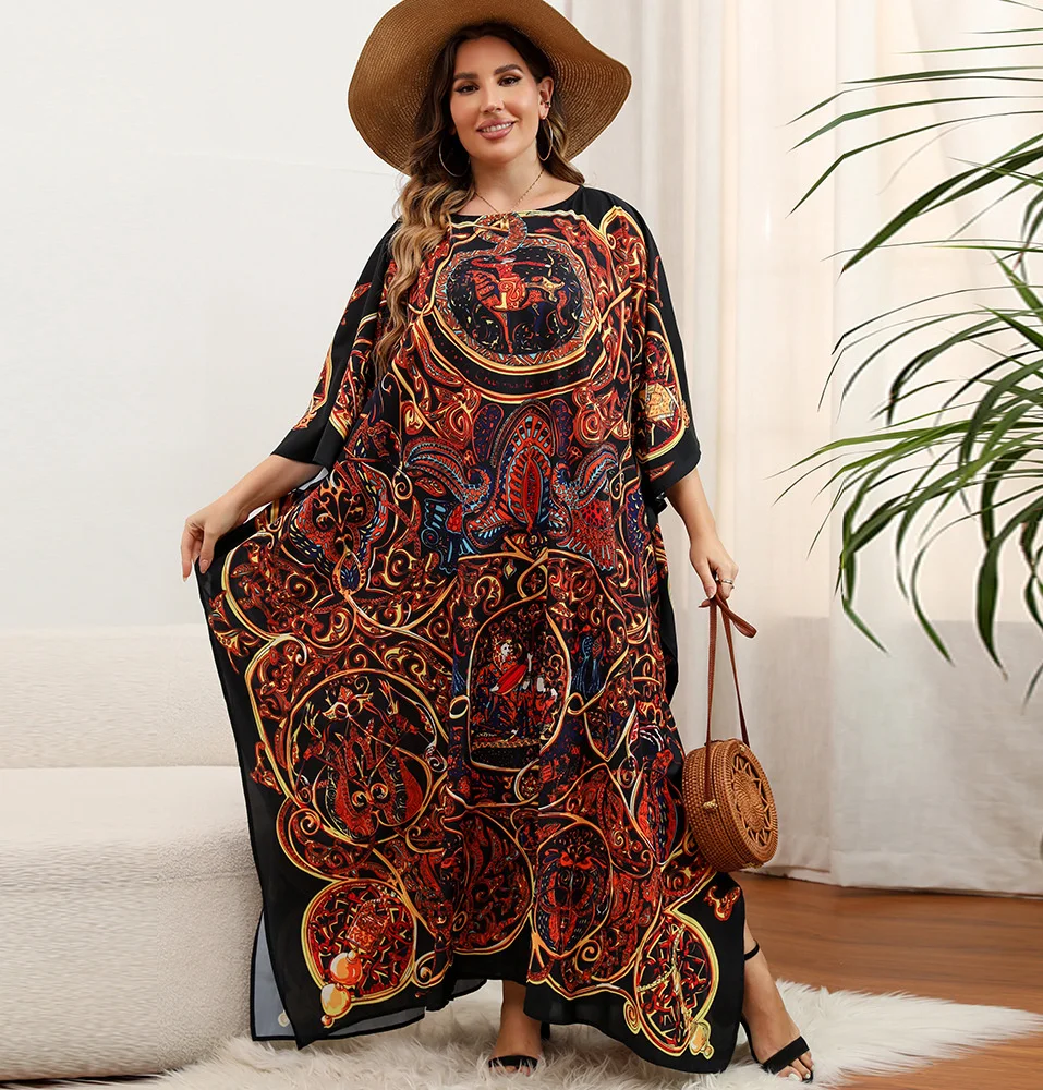 

Abaya for Women 2023 New V-neck Bat Sleeve Slim Fit Large Beach Cover Up Dress Loose Gown Fashion O-neck Women Clothing