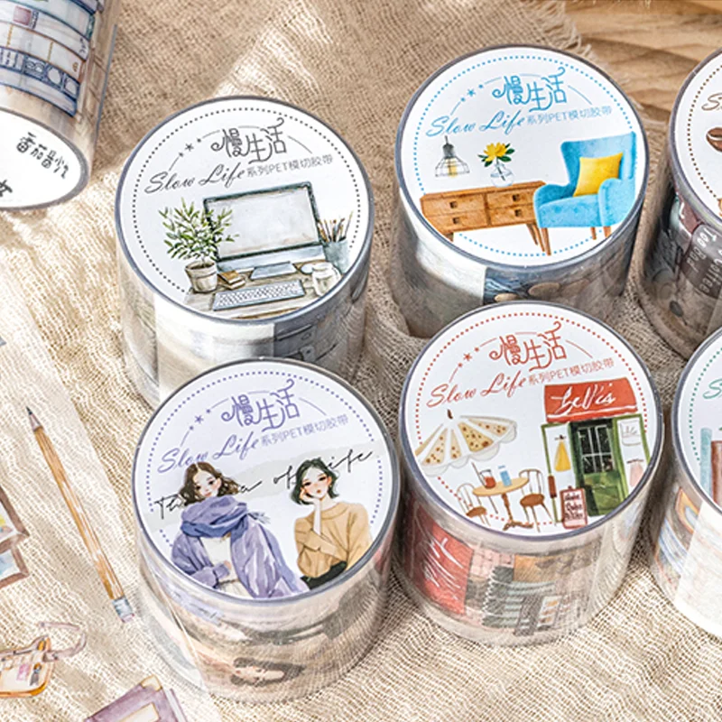 Mr. Paper 2Style 3Rolls/bag Slow Life Series PET Die-cut Tape DIY Handbook Creative Material Decoration Stickers 4