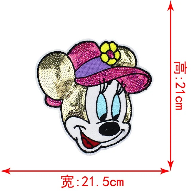 Disney Sequins Clothing Patch Mickey Minnie Mouse Patches Cartoon Sew Clothes Patch for T-shirt Coat DIY Decoration Women Gift Grey