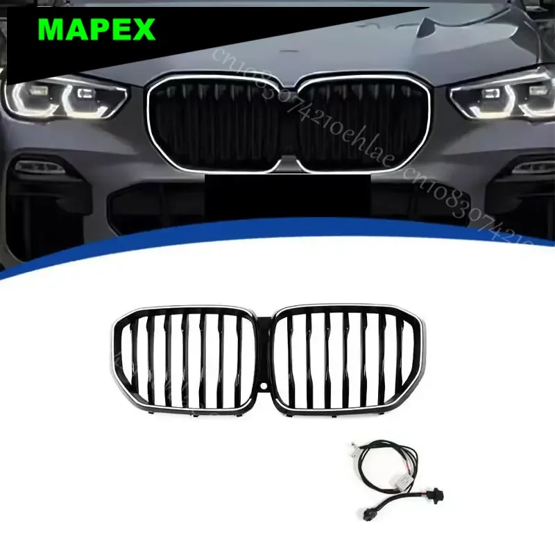 Suitable for the 2019-2022 BMW X5 single line black model G05 illuminated grille with lights