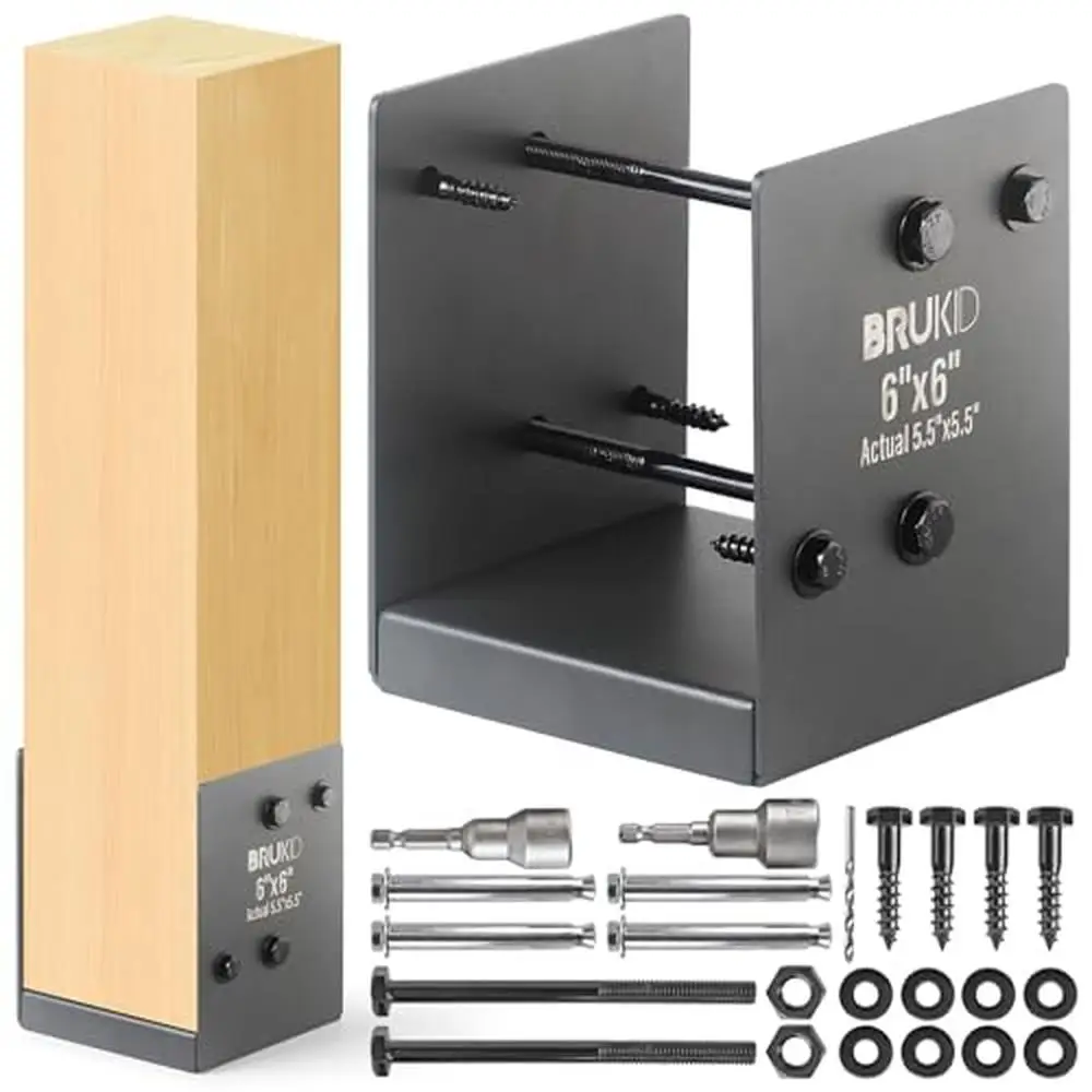 Stainless Steel Post Base Bracket 6x6 Actual 5.5x5.5" Deck Railing Fence Anchor Concrete Support Wood Post Connection Two-Way
