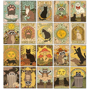 Cartes de Tarot chat 5D diamant peinture mignon raton laveur plein diamant point de croix dessin animé Animal broderie mosaïque Art décoration de la maison 1