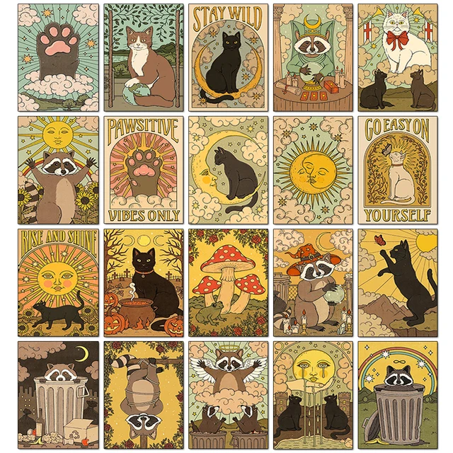 Cartes de Tarot chat 5D diamant peinture mignon raton laveur plein diamant point de croix dessin animé Animal broderie mosaïque Art décoration de la maison 1
