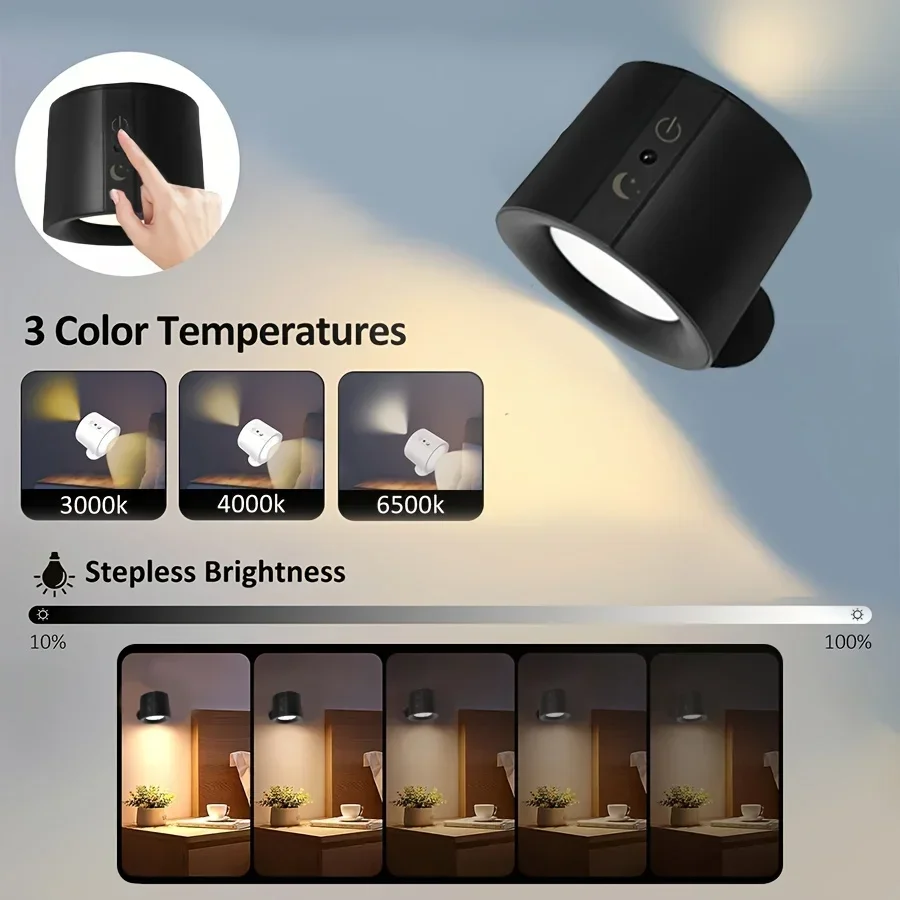 LED Wall Lamp Modern Magnetic Touch Rechargeable 360&deg; Rotation Wireless Remote Control Spotlight For Bedroom Living room decor