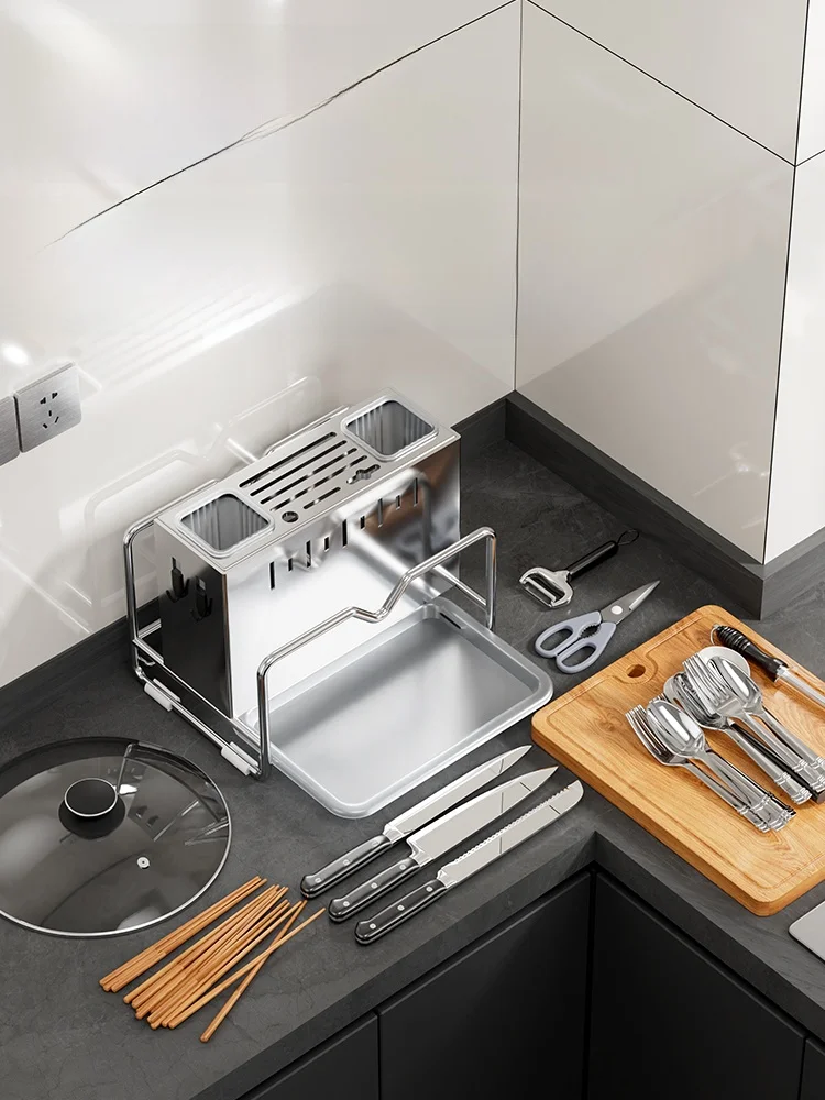 Stainl Steel Kitchen Knife Ra Multi-Function Pot Lid Cutting Board Utensil Cage One-Piece Storage Placement Ra