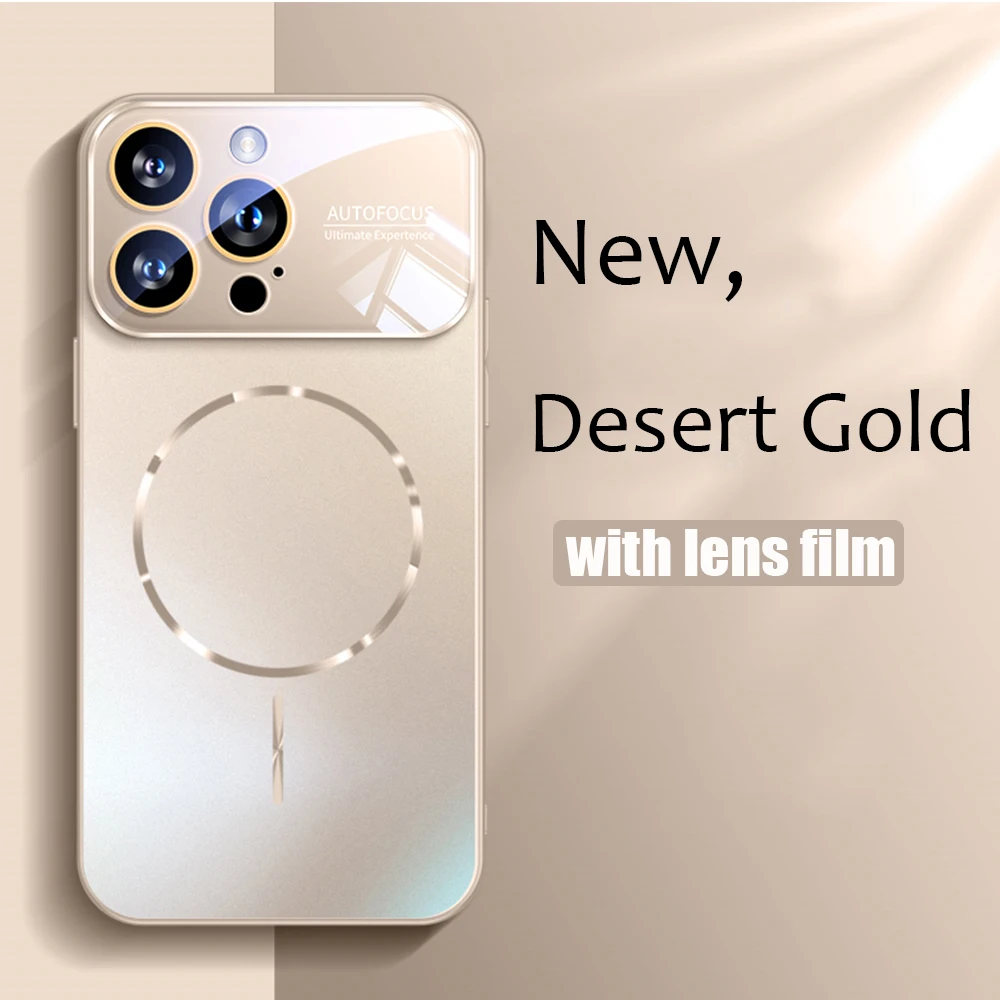 Titanium Magnetic Phone Case with Large Window Lens Protector - Matte PC Hard Cover