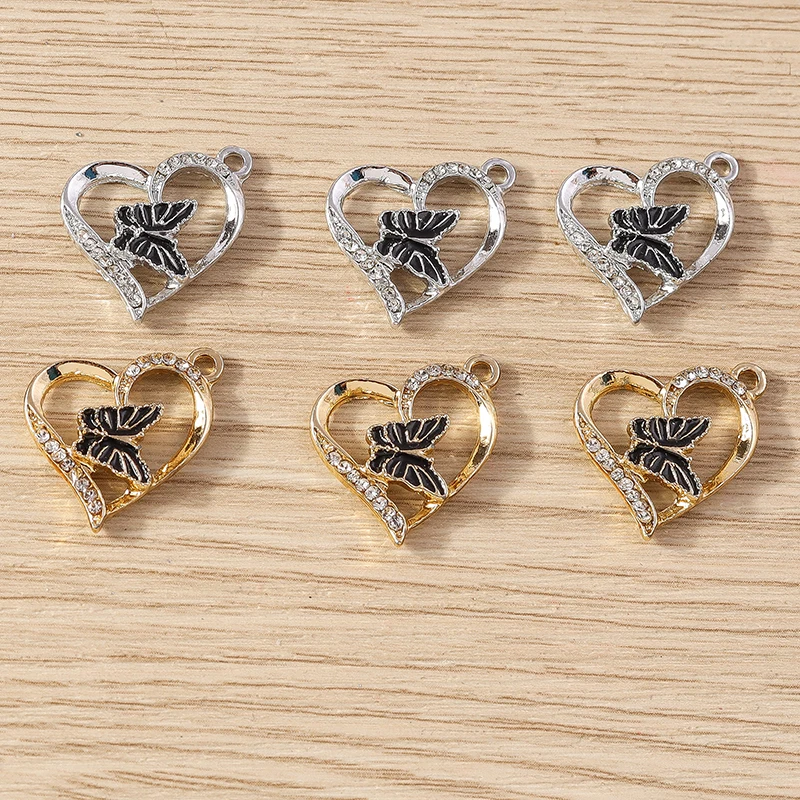 10 Stück 18x21mm süße Liebe Herz Charms Emaille Schmetterling Charms Anhänger für Schmuckherstellung Halsketten Ohrringe DIY Bastelbedarf