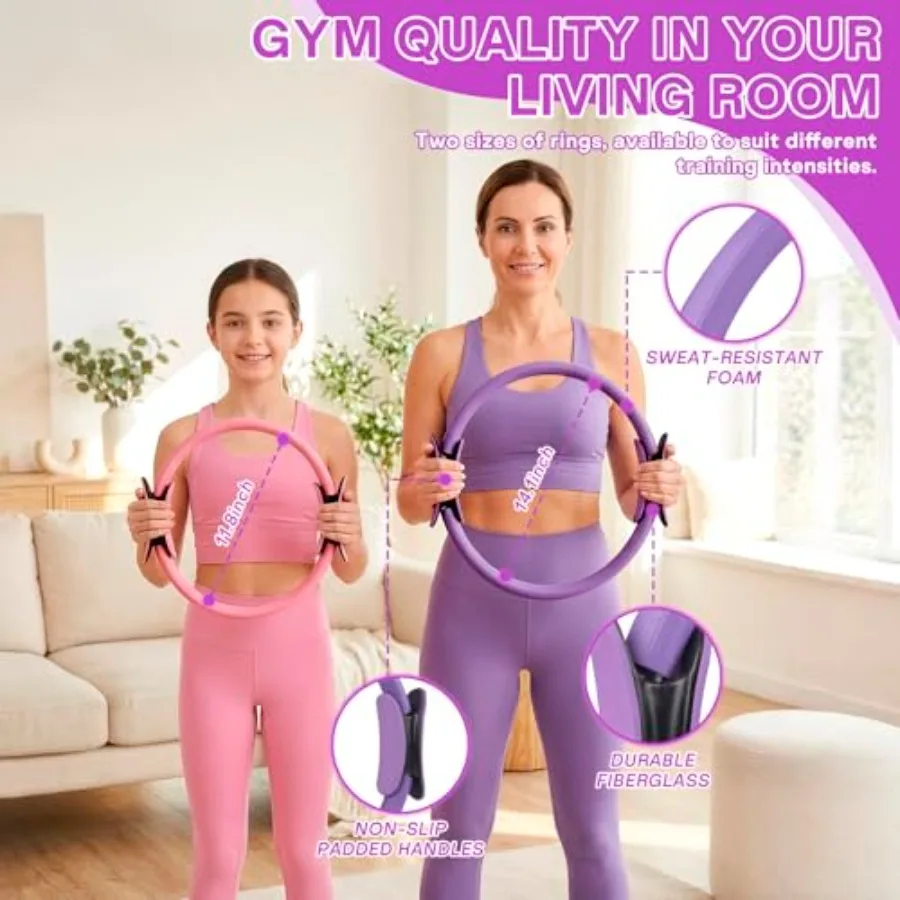 Pilates Ring Ball Equipment Kit - 27Pcs, 12" And 14" Magic Circle Rings, 9.8" Exercise Balls, Workout Cards, Resistance_voghion.com