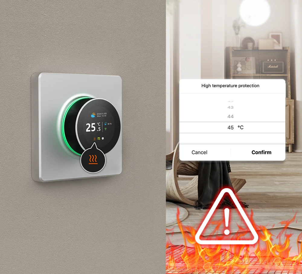 Smart Knob Thermostat, Multiple Scene Displays, Weekly Programming Mode, Work wi