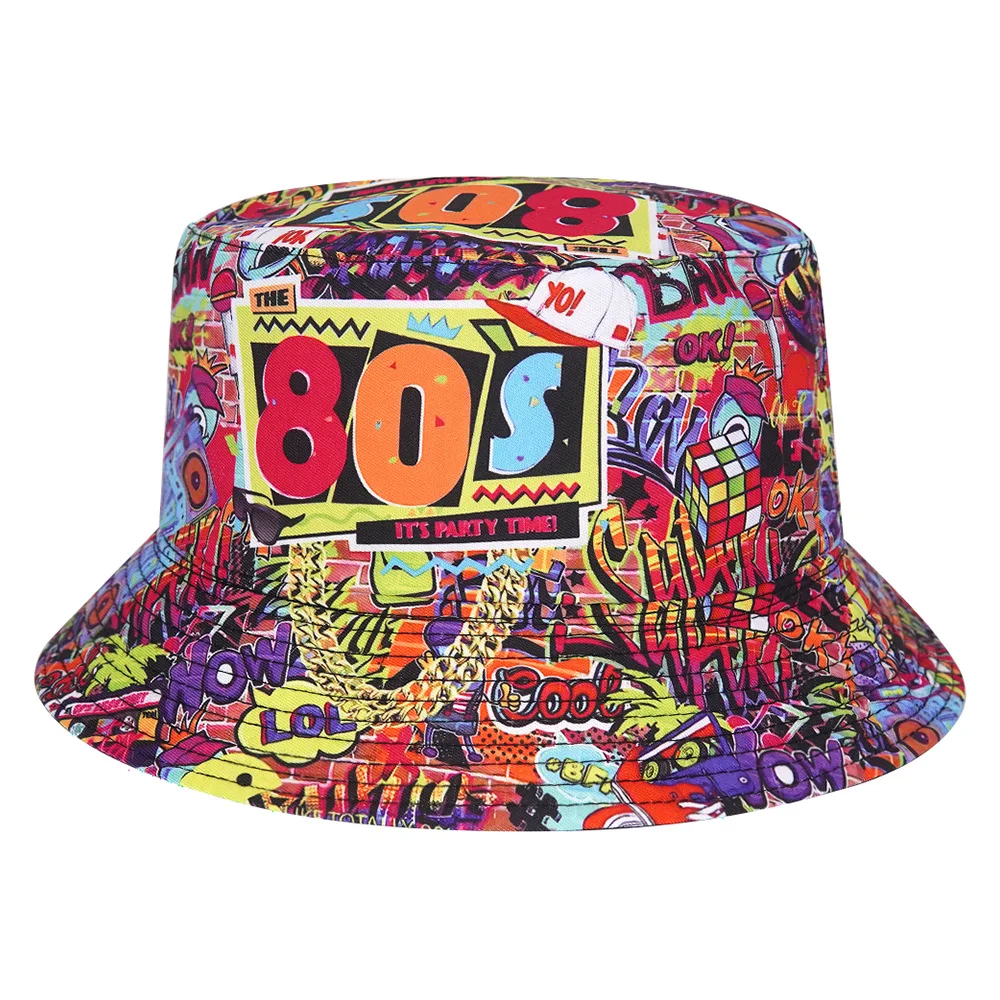 Nový 80's 90's tisk léto slunce ochrana kbelík klobouky pro ženy muž móda luxusní rybář čepice boky chmel panama čepice boba slunce čepice