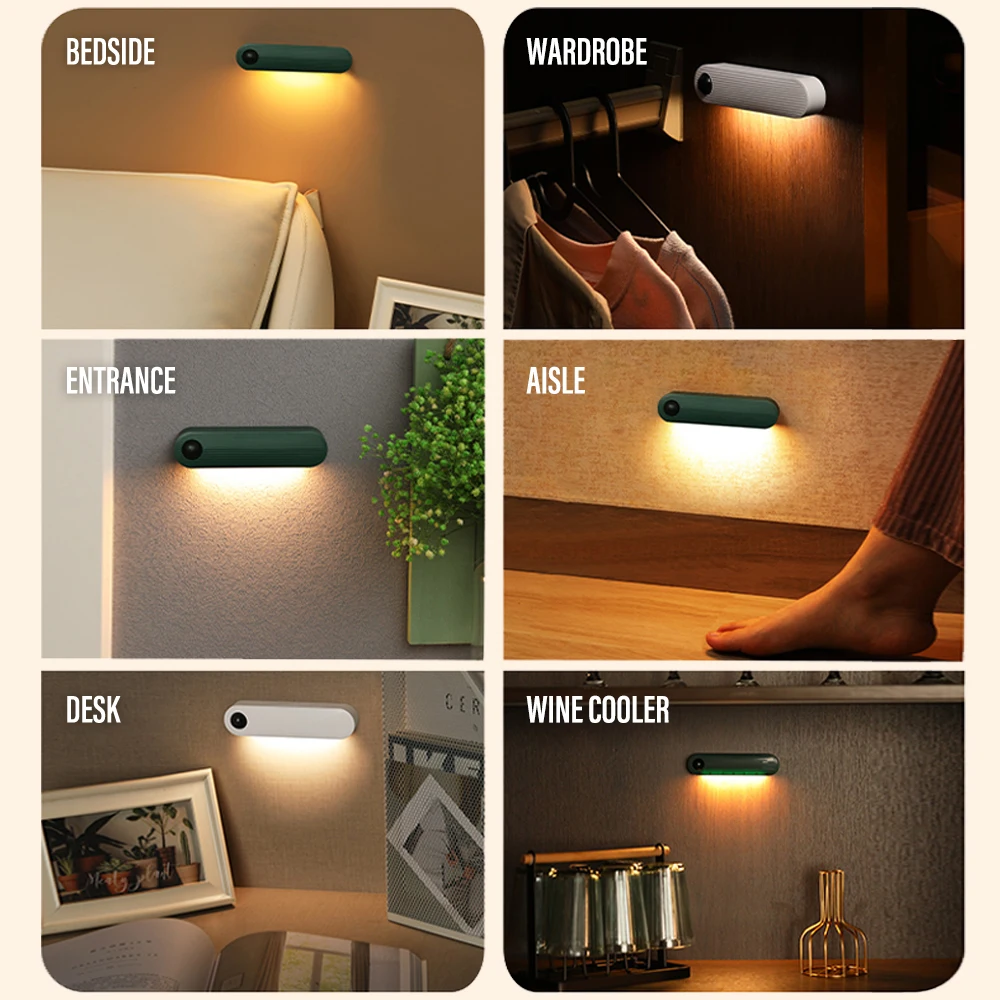 PIR Motion Sensor LED Night Light USB Rechargeable Night Lamp For Kitchen Cabinet Wardrobe Lamp Staircase Wireless Closet Light