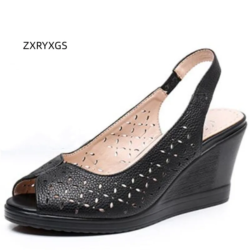 

ZXRYXGS Summer Hollow Fish Mouth Sandals Fashion All-match Women Sandal Shoes New 2023 Elegant Comfort Non-slip Wedges Sandals