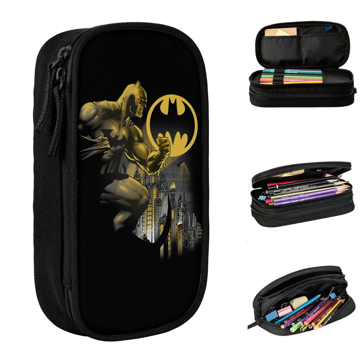 Pencil Case Bated Man Bat Signal Pencilcases Pen Box for Girl Boy Large Storage Bag Office Gifts Stationery