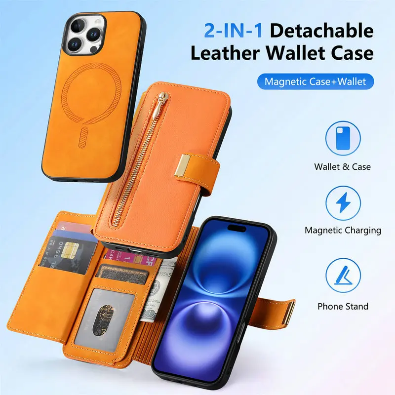 Premium Realme Leather Wallet Case - Detachable 2-in-1 Design with MagSafe Compatibility