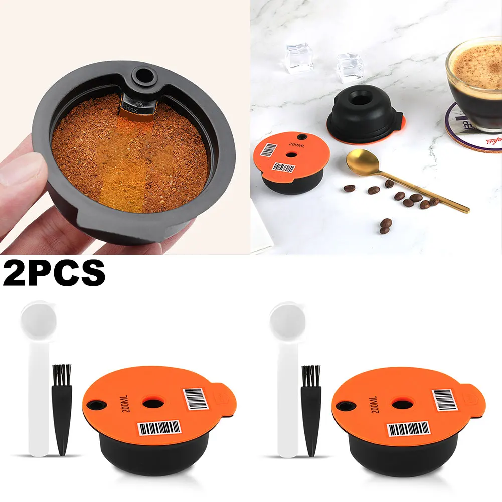 2Pcs Coffee Filter Reusable Refillable Coffee Capsule Filters for Home Office (200ml)