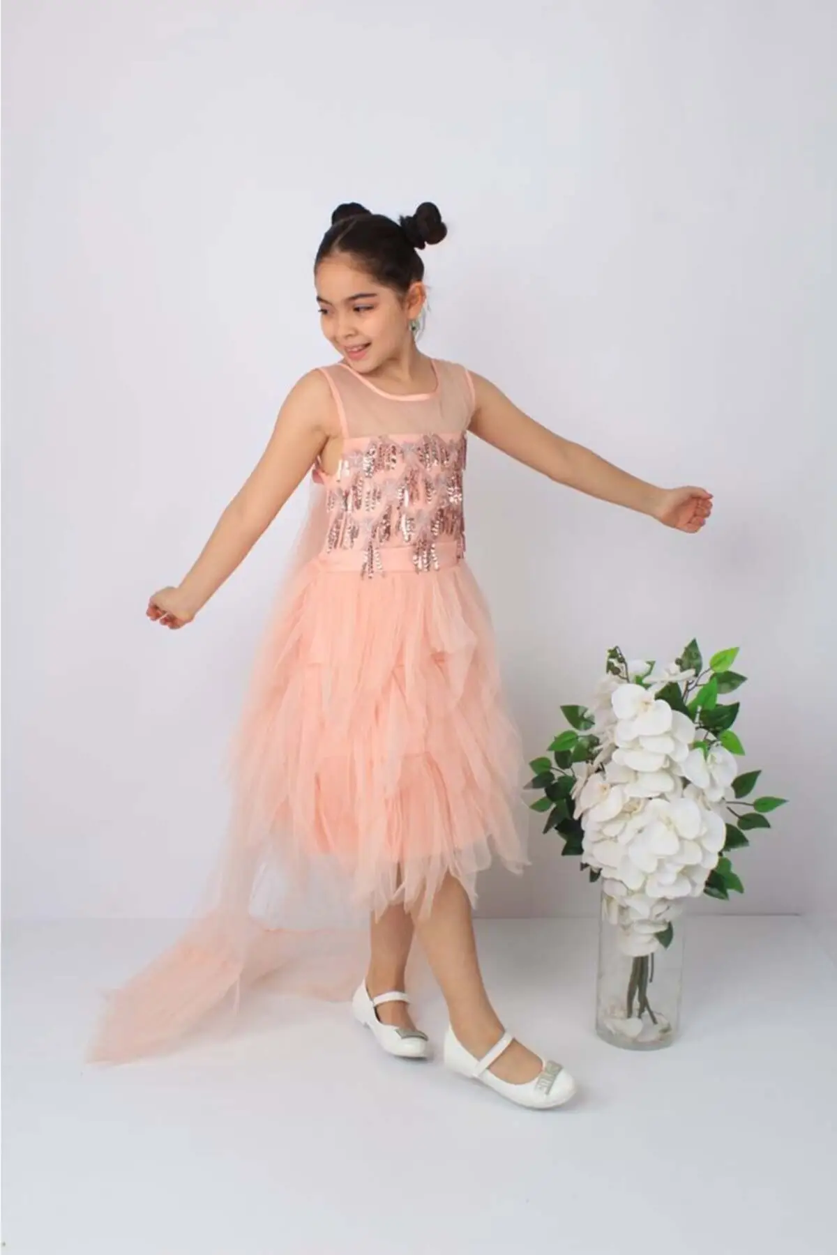 

Girls Sequin Puffy Tulum Coat Tail Stylish Evening Walls Woven Trending Bicycle Neck Pink Lasted Young Dress Clothing