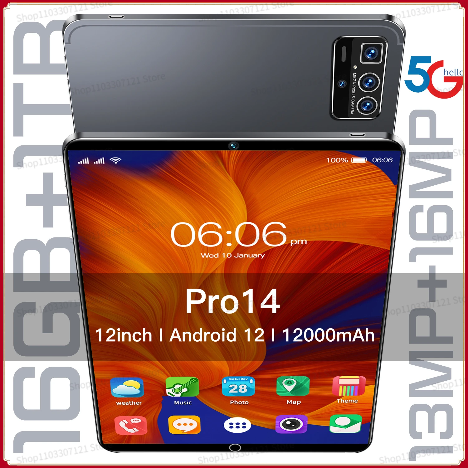

2024 Original Global Version Pro 14 Tablet Android 12 13+16MP 12000mAh 11.6 Inch Tablets PC Dual SIM Card 5G Wifi HD Screen 태블릿