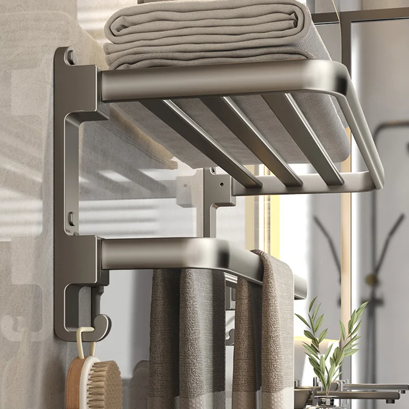 Folding towel rack towel holder Movable Wall Mounted Hook Rail Shower Bathroom Accessories