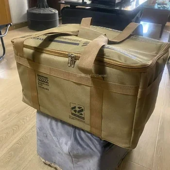 A large-capacity tactical storage bag suitable for camping outdoors, used for storing cooking utensils and tableware