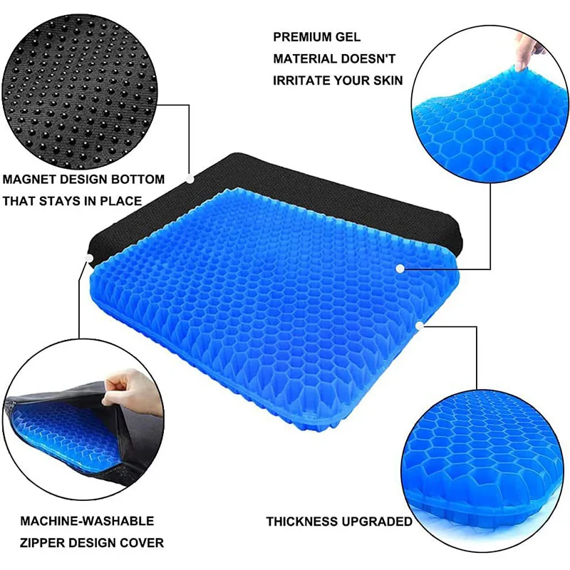 Gel Seat Cushion for Long Sitting, Soft Breathable Purple Honeycomb Office  Chair Cushion for Back Sciatica Tailbone Pain Relief