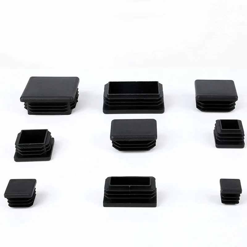 Black Plastic Blanking End Caps Rectangular Pipe Tube Cap Insert Plugs 4Pcs For Furniture Tables Chairs Foot Pads