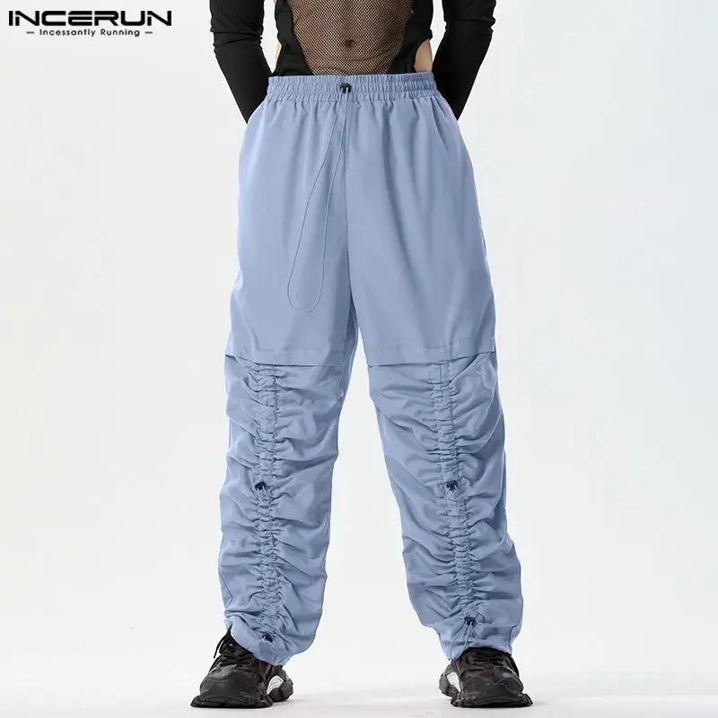 

INCERUN 2023 American Style New Men Trousers Pleated Design Solid Long Pants Casual Streetwear Hot Selling Cargo Pantalons S-5XL
