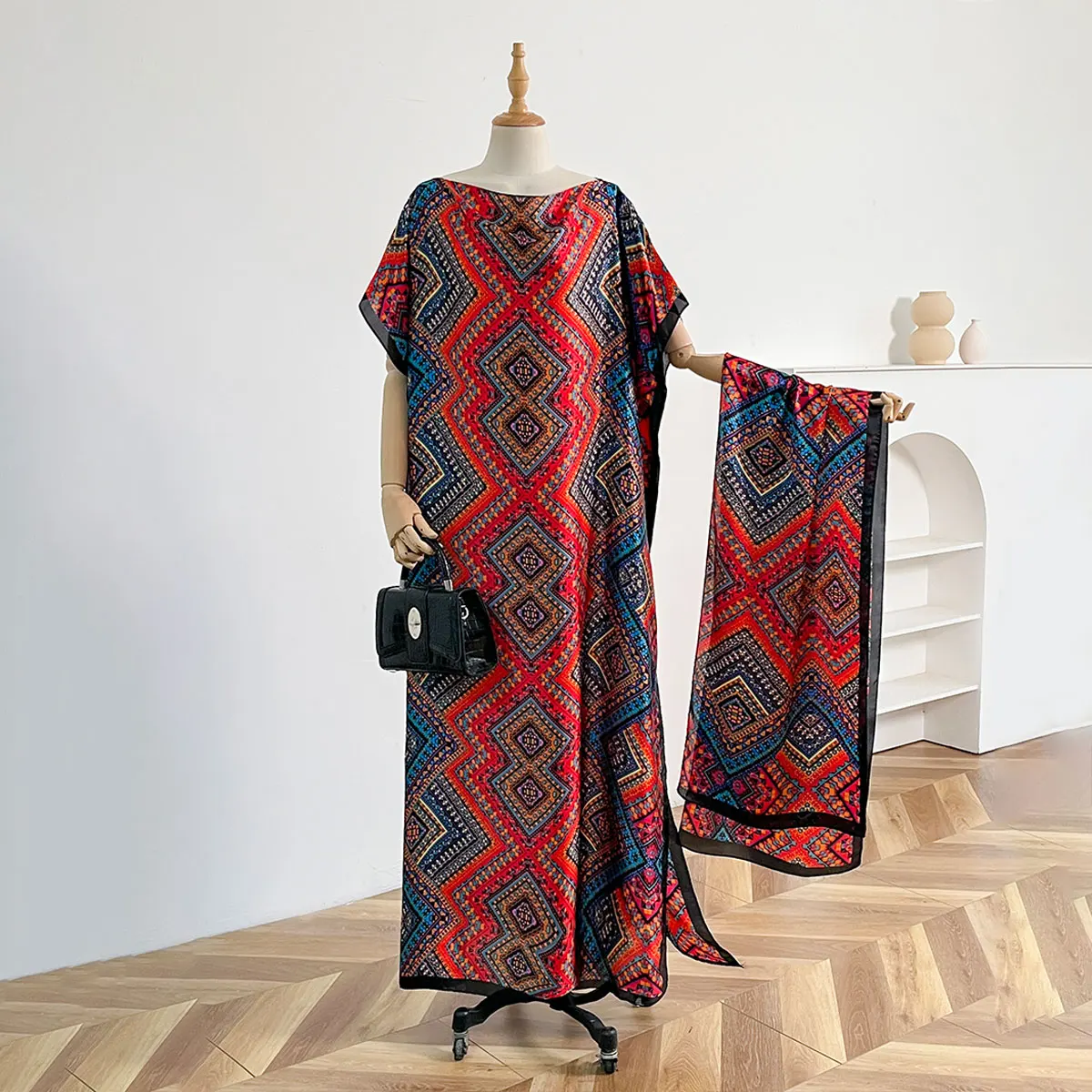 NEW Fashion Summer Dress With Big Scarf Dubai Turkey Kaftan Muslim Loose Abaya Women African Casual Leopard Print Shawl Robe