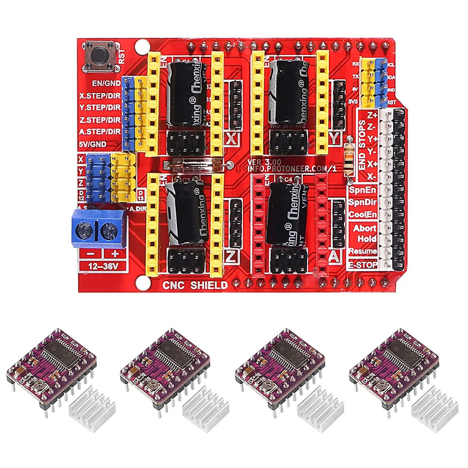 3D Printer CNC Shield Expansion Board with 4pcs DRV8825 Stepstick Stepper Motor Driver Module for 3D Printer RepRap RAMPS 1.4 lcd1602 lcd 1602 2004a 12864 lcd module hd44780 splc780d controller with pcf8574t i2c iic expansion board module